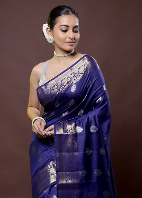 Blue Dupion Silk Saree With Blouse Piece