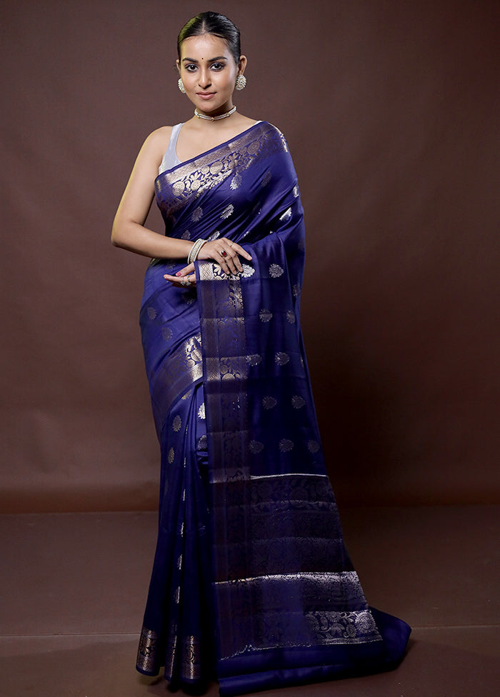 Blue Dupion Silk Saree With Blouse Piece