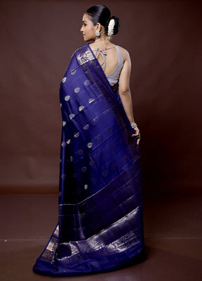 Blue Dupion Silk Saree With Blouse Piece