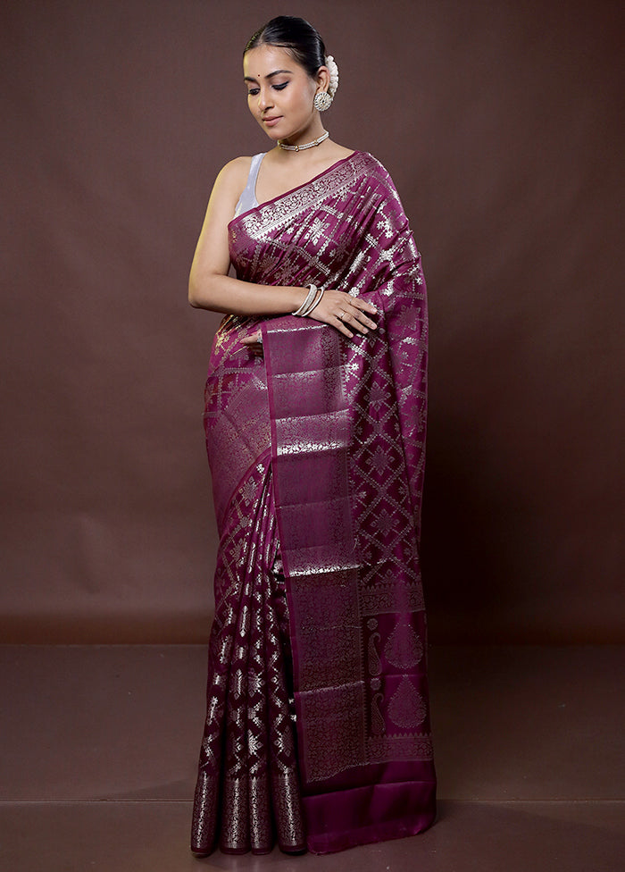 Purple Dupion Silk Saree With Blouse Piece