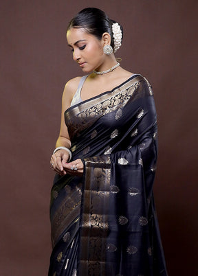 Black Dupion Silk Saree With Blouse Piece