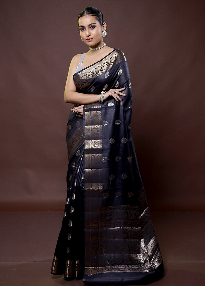 Black Dupion Silk Saree With Blouse Piece