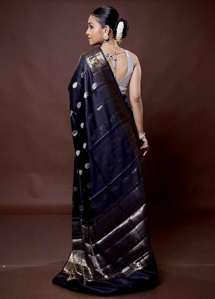 Black Dupion Silk Saree With Blouse Piece