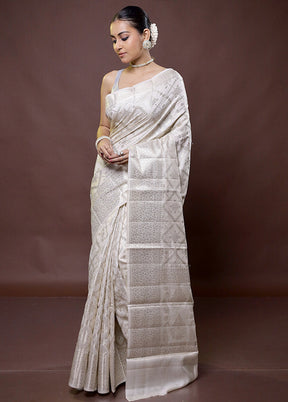 Cream Dupion Silk Saree With Blouse Piece