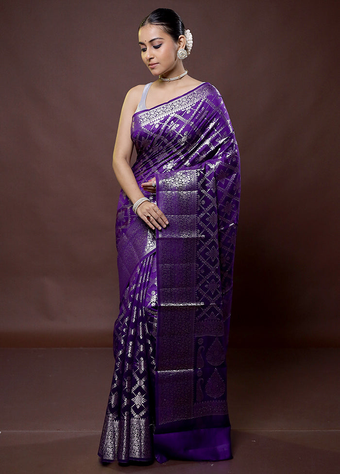 Purple Dupion Silk Saree With Blouse Piece