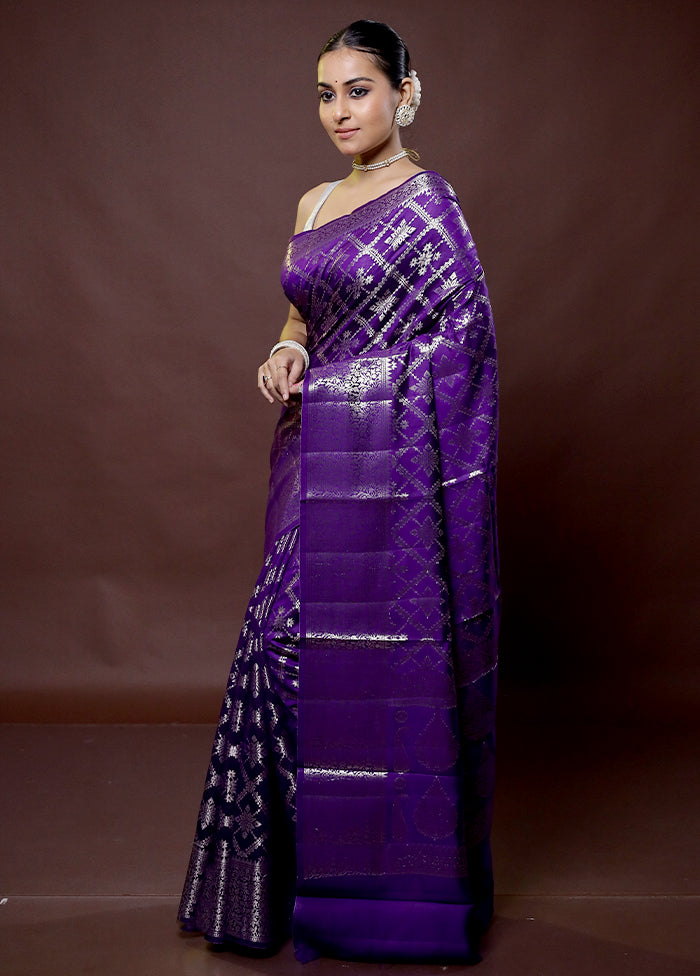 Purple Dupion Silk Saree With Blouse Piece