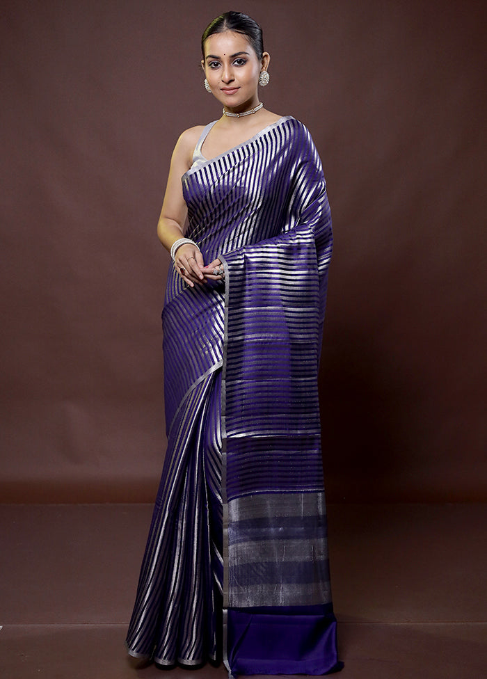 Blue Dupion Silk Saree With Blouse Piece