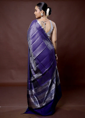 Blue Dupion Silk Saree With Blouse Piece