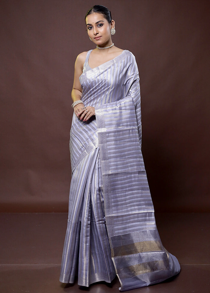 Grey Dupion Silk Saree With Blouse Piece