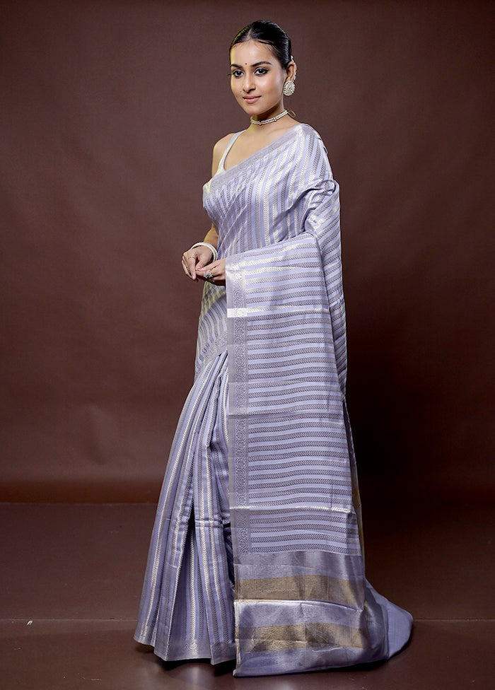 Grey Dupion Silk Saree With Blouse Piece