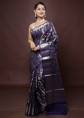 Blue Handloom Dupion Pure Silk Saree With Blouse Piece