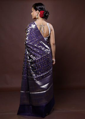 Blue Handloom Dupion Pure Silk Saree With Blouse Piece