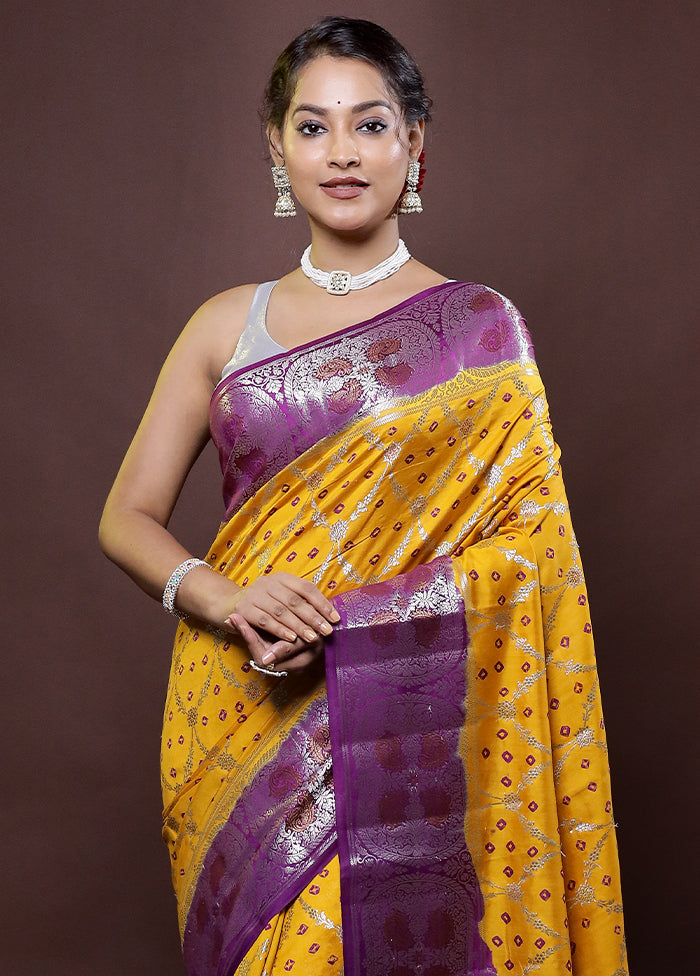 Yellow Handloom Dupion Pure Silk Saree With Blouse Piece