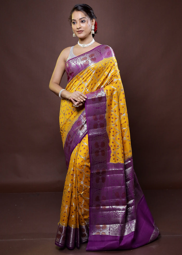 Yellow Handloom Dupion Pure Silk Saree With Blouse Piece