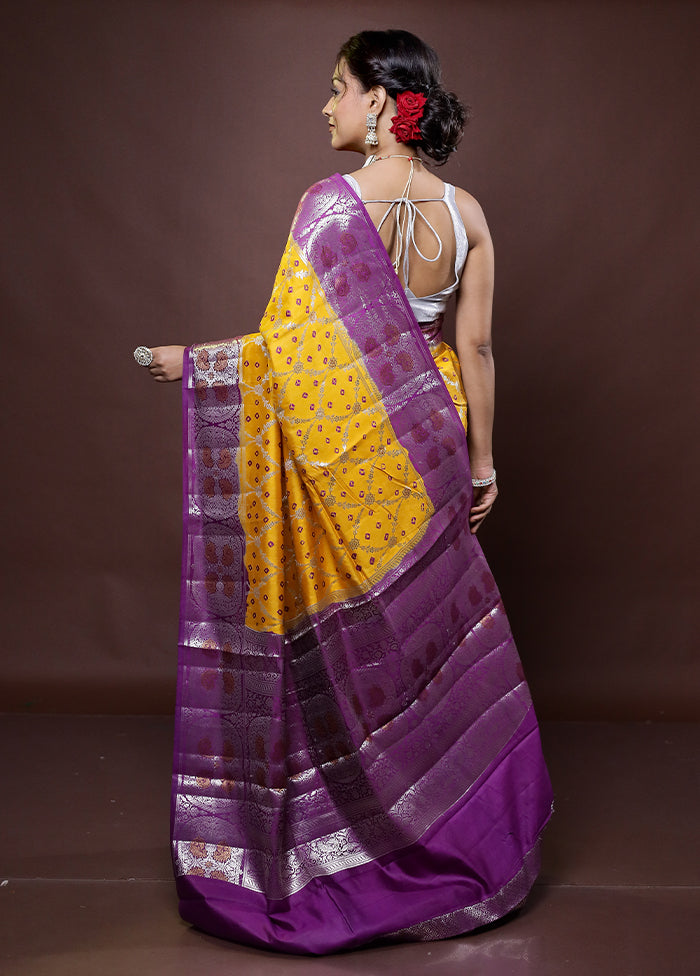 Yellow Handloom Dupion Pure Silk Saree With Blouse Piece