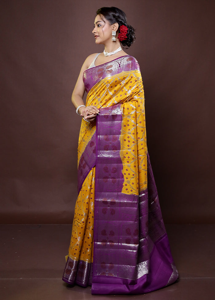 Yellow Handloom Dupion Pure Silk Saree With Blouse Piece