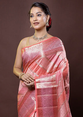 Pink Handloom Dupion Pure Silk Saree With Blouse Piece