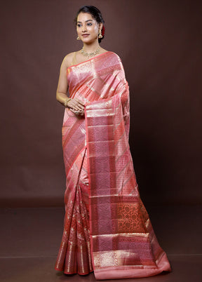 Pink Handloom Dupion Pure Silk Saree With Blouse Piece