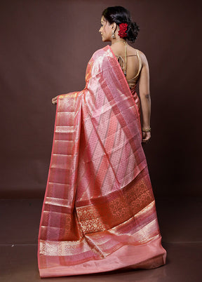 Pink Handloom Dupion Pure Silk Saree With Blouse Piece