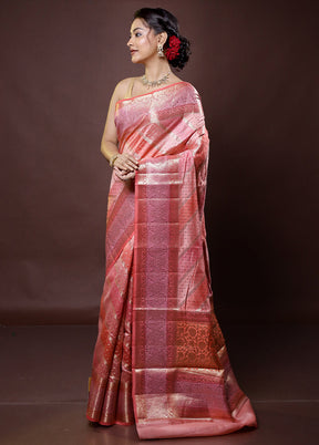 Pink Handloom Dupion Pure Silk Saree With Blouse Piece