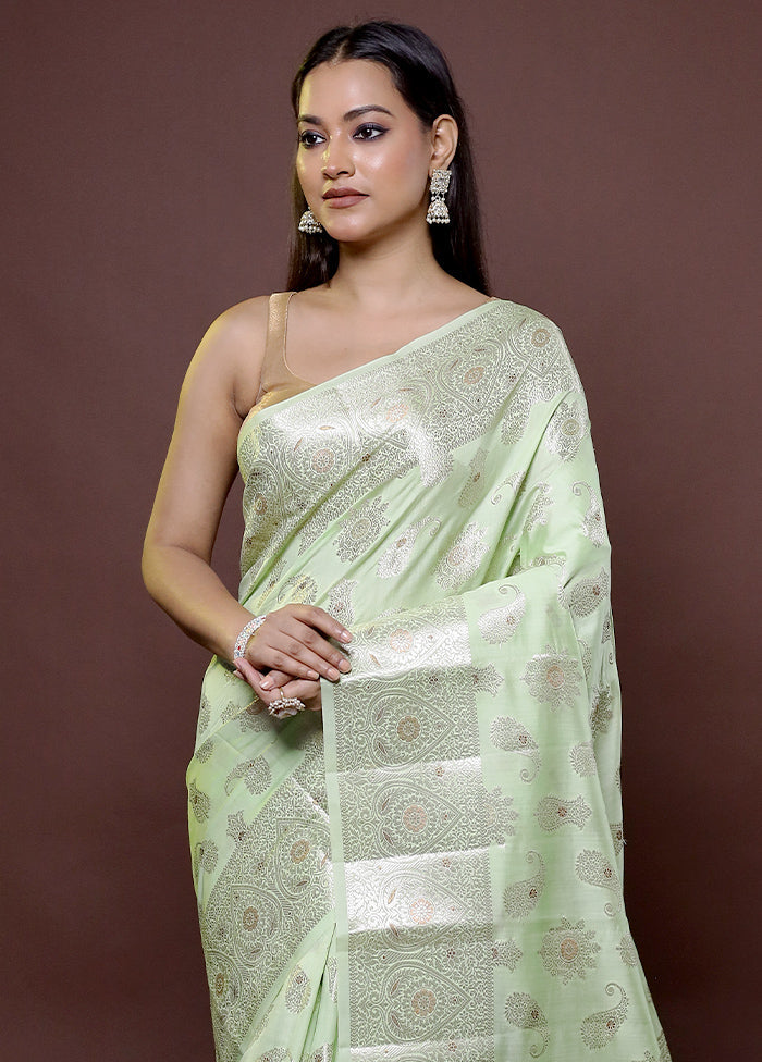 Green Handloom Dupion Pure Silk Saree With Blouse Piece