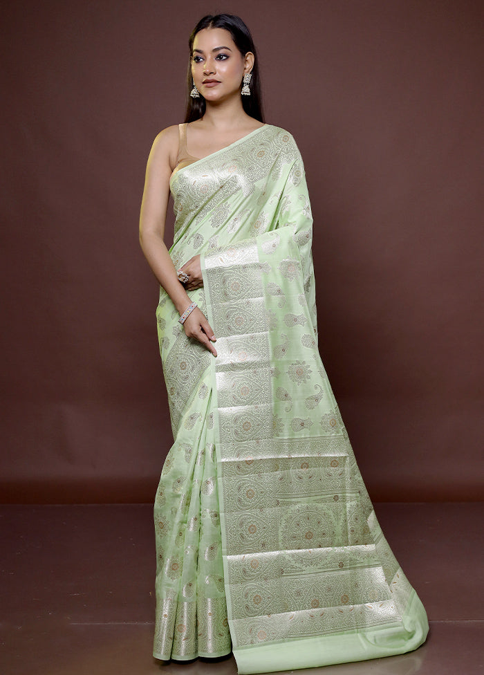 Green Handloom Dupion Pure Silk Saree With Blouse Piece