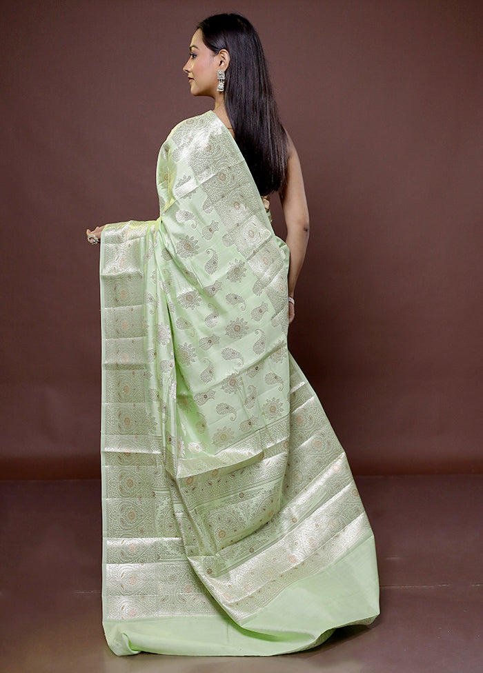 Green Handloom Dupion Pure Silk Saree With Blouse Piece