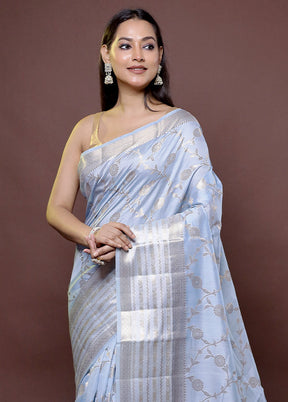 Blue Handloom Dupion Pure Silk Saree With Blouse Piece