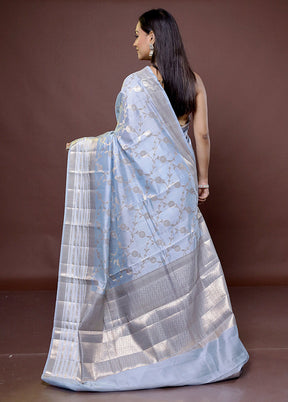 Blue Handloom Dupion Pure Silk Saree With Blouse Piece