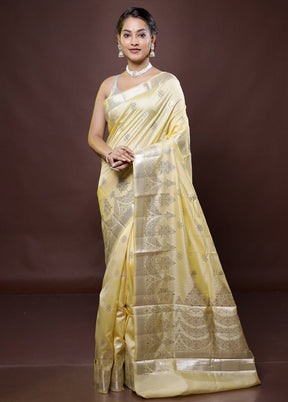 Yellow Handloom Dupion Pure Silk Saree With Blouse Piece