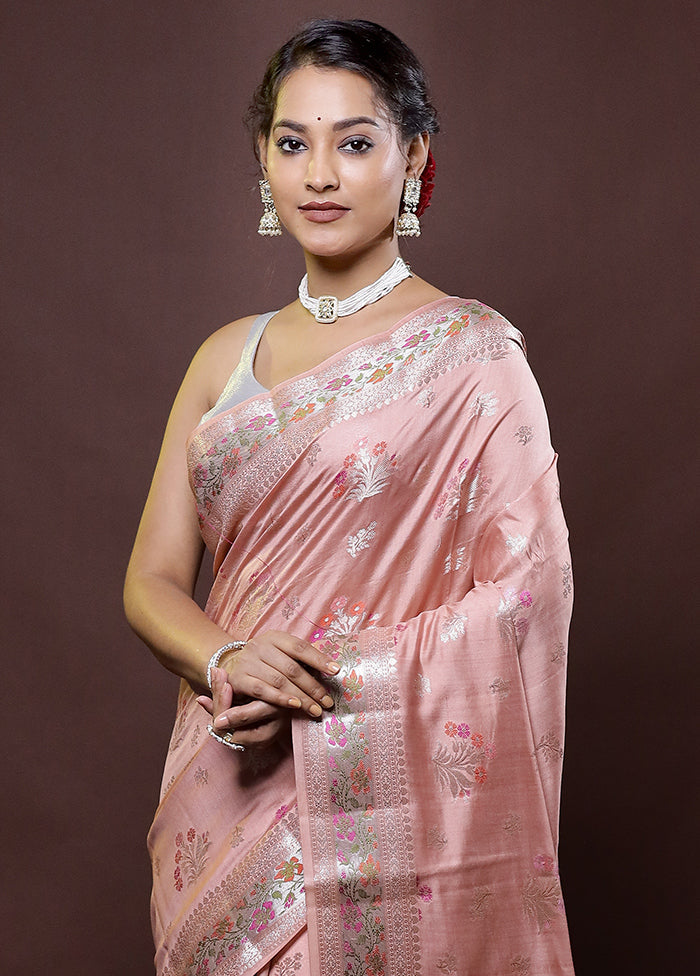 Pink Handloom Dupion Pure Silk Saree With Blouse Piece