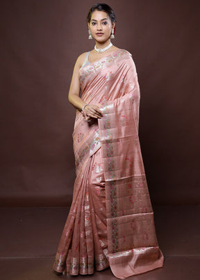 Pink Handloom Dupion Pure Silk Saree With Blouse Piece