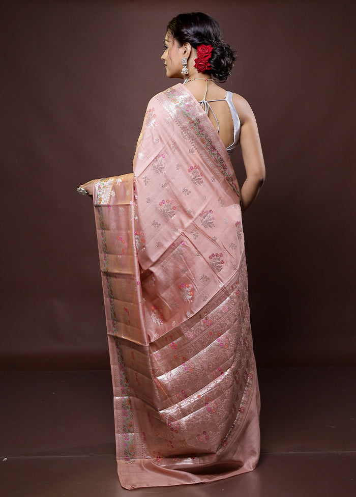 Pink Handloom Dupion Pure Silk Saree With Blouse Piece