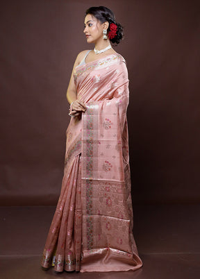 Pink Handloom Dupion Pure Silk Saree With Blouse Piece