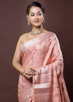 Pink Handloom Dupion Pure Silk Saree With Blouse Piece