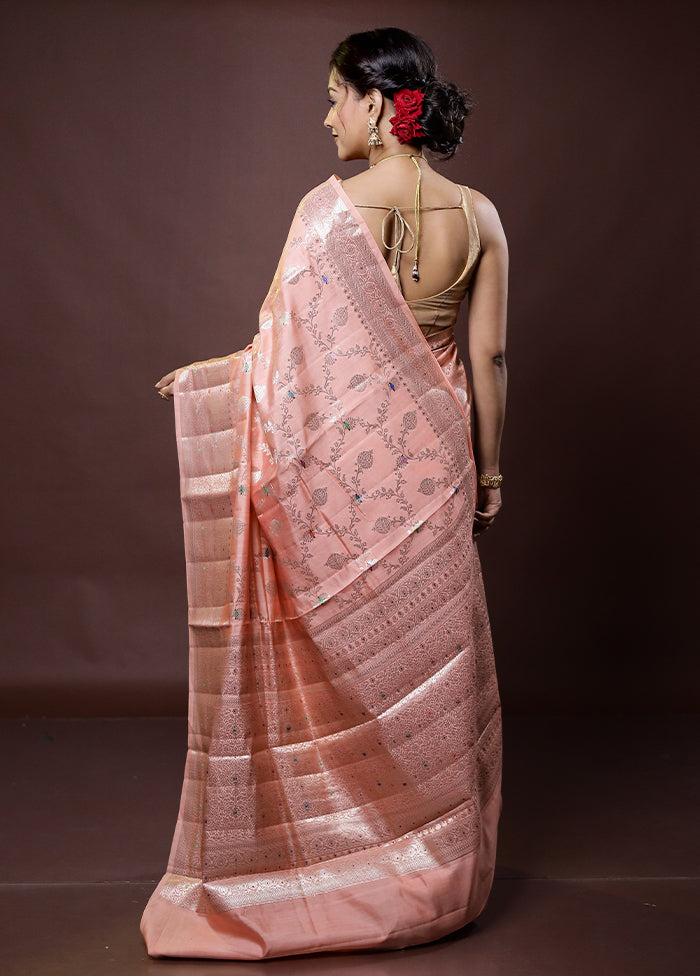 Pink Handloom Dupion Pure Silk Saree With Blouse Piece