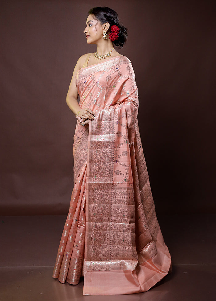 Pink Handloom Dupion Pure Silk Saree With Blouse Piece