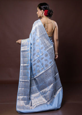 Blue Handloom Dupion Pure Silk Saree With Blouse Piece