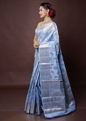 Blue Handloom Dupion Pure Silk Saree With Blouse Piece