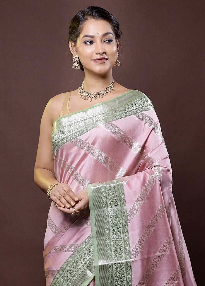 Pink Handloom Dupion Pure Silk Saree With Blouse Piece