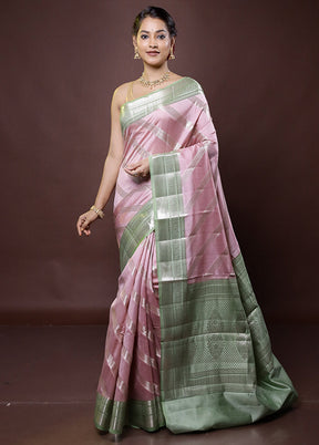 Pink Handloom Dupion Pure Silk Saree With Blouse Piece