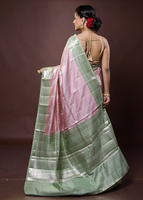 Pink Handloom Dupion Pure Silk Saree With Blouse Piece