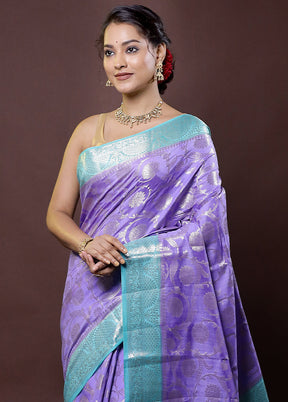 Purple Handloom Dupion Pure Silk Saree With Blouse Piece