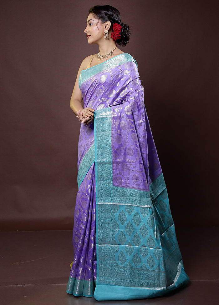 Purple Handloom Dupion Pure Silk Saree With Blouse Piece