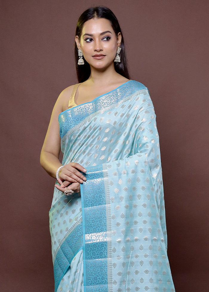 Blue Handloom Dupion Pure Silk Saree With Blouse Piece