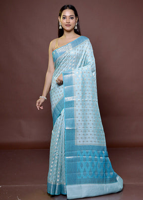 Blue Handloom Dupion Pure Silk Saree With Blouse Piece