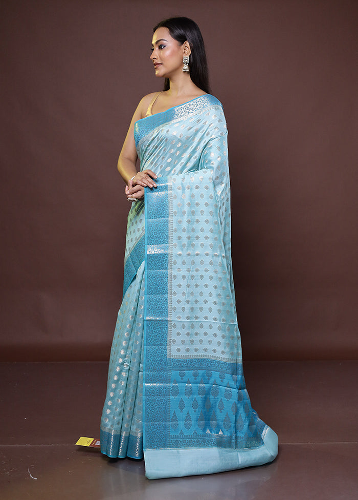 Blue Handloom Dupion Pure Silk Saree With Blouse Piece