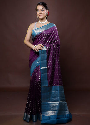 Purple Handloom Dupion Pure Silk Saree With Blouse Piece