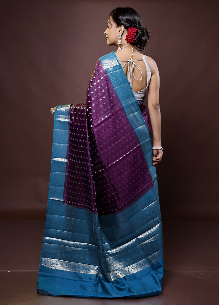 Purple Handloom Dupion Pure Silk Saree With Blouse Piece