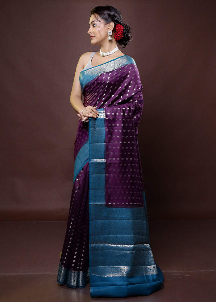 Purple Handloom Dupion Pure Silk Saree With Blouse Piece